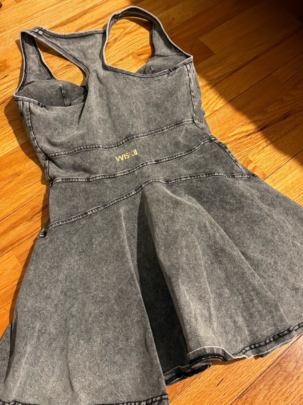 Charcoal Gray Denim Fit-and-Flare Dress with Front Zip - Picture 2 of 3